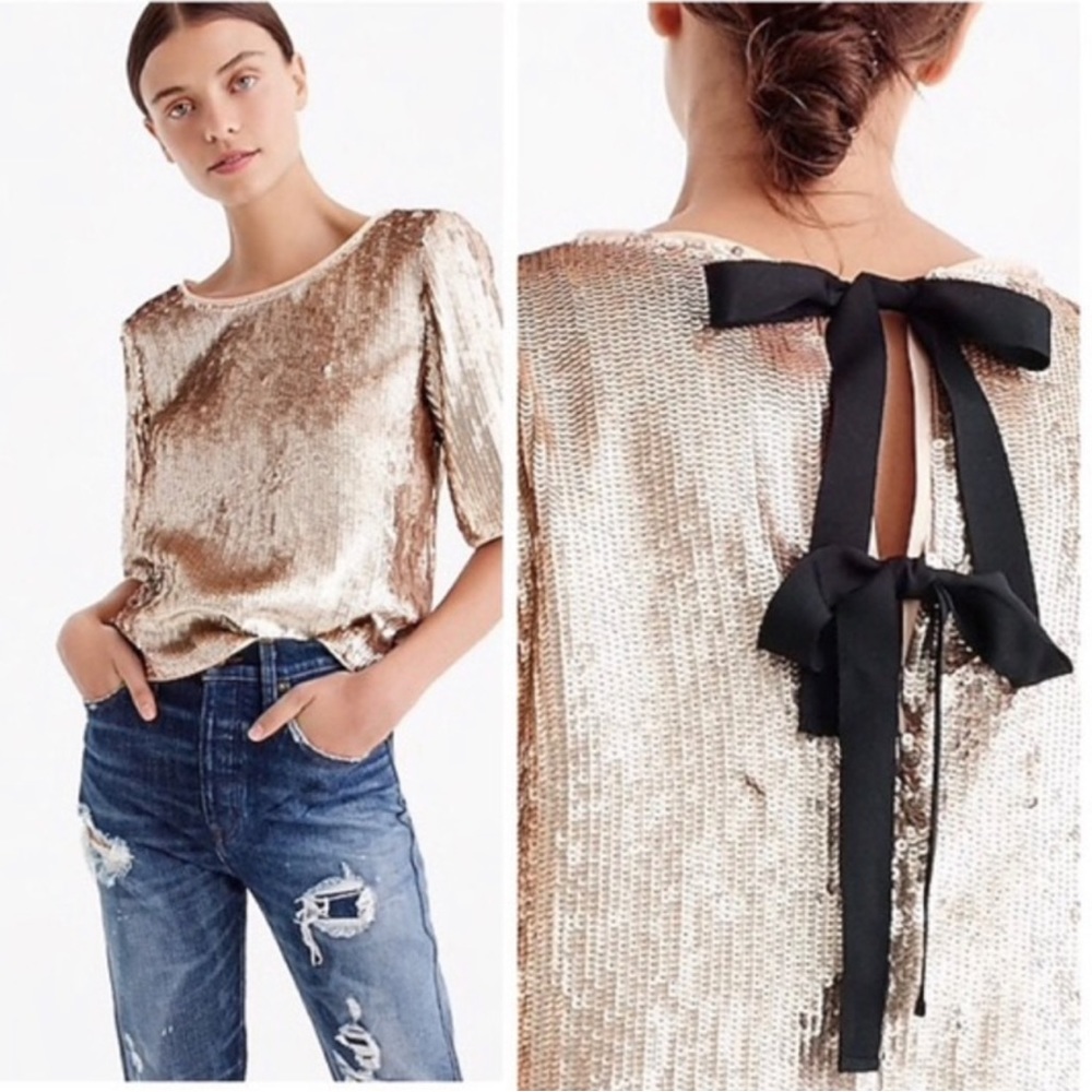 J.Crew Cropped Sequin Top In Rose Gold